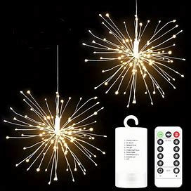 1Pc Firework Lights LED Copper Wire Starburst String Lights, 8 Modes Battery Operated Fairy Lights, With Remote, Wedding Decorative,All-New,Temu