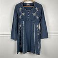 Scully Womens Denim Embroidered Dress Long Sleeve Tie Back Size Medium