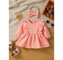 Baby Girl Solid Color Ruffle Hem Dress,80