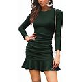 Byinns Women's 2024 Sexy Mini Dress Knit Ruched Long Sleeve Ruffle Bodycon Dress Club Date Night Cocktail Party Dresses