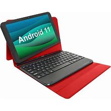 Visual Land Prestige Elite 10.1" 128GB Android 11 Quad-Core Tablet W/ Keyboard, Red