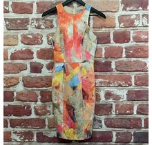 H&M Sheath Dress Womens Size 2 Multicolor Floral Abstract Embossed