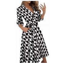 Yuehao Dresses For Women Womens Fashion Print V-Neck Lacing Slim Body Wrap Long Dress (Gray L)