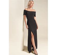 Women's Slit Detail Maxi Dress - Black, Size XL By Venus