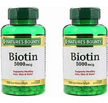 Set Of 2 Nature's Bounty Biotin 5000 Mcg, 150 Softgels