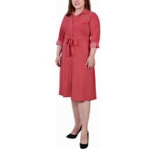 Ny Collection Plus Size Printed Shirt Dress - Red Seadots
