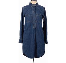 Madewell Casual Dress - Shirtdress Collared Long Sleeve: Blue Dresses - Women's Size Small