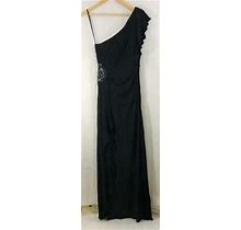 David Meister Stretch Knit Dress Size 6 Black Side Wrap Bead Jewel