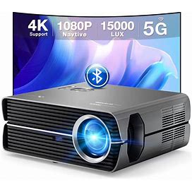 Projector With Wifi And Bluetooth, ASAKUKI Native 1080P 4K Support 450 ANSI Outdoor Movie Proyector, Indoor Home Theater W/ Portable Bag, Compatible