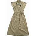 Vintage Dresses | 1980S Vintage Khaki Tan Fitted Button Up Knee Length Dress Size Small | Color: Tan | Size: S