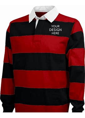 Custom Embroidered Charles River Men's Adult Classic Rugby Shirt | Size: S | Black/Red