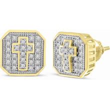 Kay Men's Diamond Cross Stud Earrings 1/4 Ct Tw Round-Cut 10K Yellow Gold