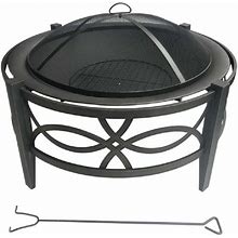 Living Accents Wood Fire Pit 35 Black Steel Round ,