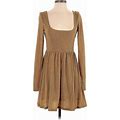 Free People Casual Dress - A-Line Scoop Neck Long Sleeves: Brown Print Dresses - Women's Size Small