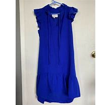 Women Chanler Henry Shift Ruffle Sleeves Blue Dress - Petite Xs