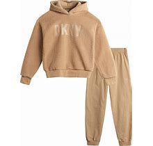 DKNY Girls' Sweatsuit - 2 Piece Sherpa Fleece Hoodie Sweatshirt And Jogger Sweatpants - Athleisure Pants Set For Girls, 7-12