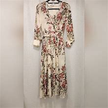 Enfocus Petite Dresses | Flower Floral Long Sleeve Dress | Color: Cream/Pink | Size: 4P