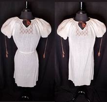 1930'S Simple Cotton Gauze Peasant Dress / Night Dress / Smocked / Bohemian / Folk / Hippie 30S