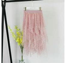 Womens Skirt Dress Puffy Tutu Tulle Asymmetric Sequin Ballet Broom