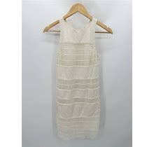Loft Dresses | Ann Taylor Loft Dress Women 0 Cream Ivory Lace Stripe Sleeveless Linen Blend | Color: Cream | Size: 00