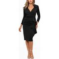 Xscape Women's Ruffled Ruched Midi Dress - Black - Size 8
