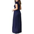 Grace Elbe Womens Short Sleeve Maxi Dress With Pockets Plain Loose Swing Casual Floor Length Long Dresses Navy Blue Small