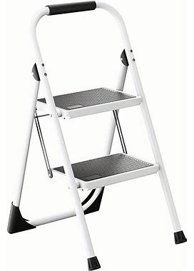 1Pc Steel Ladder Lightweight 2 Step Folding Step, Ladder With Handgrip Anti-Slip Sturdy And Wide Pedal, Multi-Use For Household,White,All-New,Temu