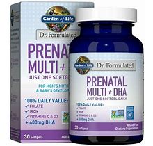 Garden Of Life Dr. Formulated Prenatal Multi + DHA With Folate & Iron For Mom's Nutrition & Baby's Development, Once Daily 30 Servings