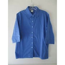 Haband Women's Size Small Cotton 3/4 Sleeve Solid Blue Button Front