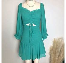 She + Sky Dresses | She + Sky Bright Green Ruched Ruffle Mini Dress | Color: Green | Size: M