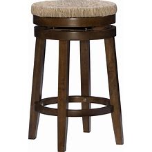 Powell Maya Walnut Backless Counter Stool With Woven Seagrass Swivel Seat