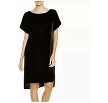 Eileen Fisher Bateau Neck Short Sleeve Velvet High Low Shift Dress