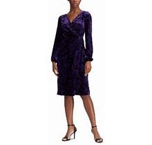 Ralph Lauren Women's Empress Panne Velvet Joni Long Sleeve Day Dress Purple Size 18