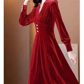 Button Long Sleeve Dress, Elegant Solid Dress For Club & Party, Women's Clothing,Red,All-New,Temu