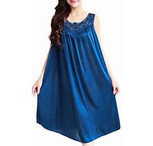 Womens Pajamas Casual Solid Dress Sleeveless Round Neck Lace Splice Dress Pullover Loose Dress Women's Sleepwear