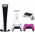Sony Playstation 5 Digital Edition Console With Extra Pink Controller, Media Remote And Surge Quicktype 2.0 Wireless PS5 Controller Keypad Bundle