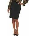 Calvin Klein Womens Black Zippered Slitted Faux-Leather Trim Lined Above The Knee Wear To Work Pencil Skirt 2