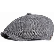 Withmoons Mens Newsboy Caps 8 Piece Flat Gatsby Ivy Herringbone Tweed Hat Yz30105 (Grey)
