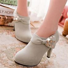 Women's Cute Bowknot Platform Heeled Ankle Boots | High Heel Crystal Sparkly Booties | Elegent Bridal Booties, Gray / US10.5