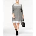 Jessica Howard Womens Gray 3/4 Sleeve Above The Knee Fit + Flare Dress Plus 1X
