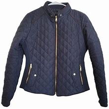 Love Tree Women's Navy Polyester Zip Front Quilted Jacket - Women | Color: Blue | Size: S