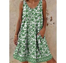 Ethnic Loose Casual Dress Green/M