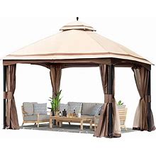 Patio Gazebo, 10 X 13 ft Backyard Gazebo For 10-12 Person, With Mosquito Netting, Metal Frame, And PU Coated 180G Polyester, Outdoor Canopy Shelter(10' X 13')