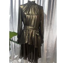 Alex Marie Size 12 Rosalia Long Sleeve Mockneck Dress-Cocktail Dress-Gold/Bronze