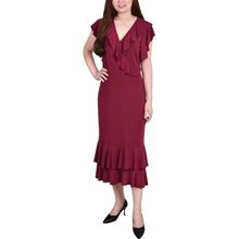 Ny Collection Petite Flutter Sleeve Ruffle Midi Dress - Deep Burgundy - Size PS