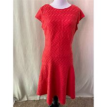 Sharagano Dresses | Sharagano Orange Wavy Textured Short Sleeve Fit & Flare Dress | Color: Orange | Size: 6