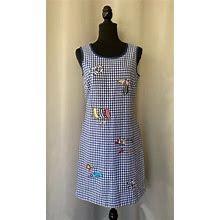 Citi Dress Embroidered Beach Blue & White Checkered Sheath Style