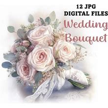 12 Wedding Bouquet Digital Download, Floral Wedding Art For Free Commercial Use, Wedding Clipart, PRINTABLE Wedding Brides Bouquet