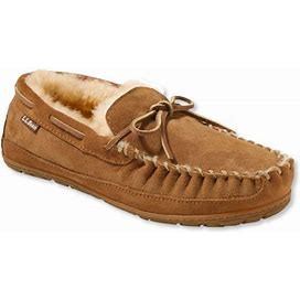 L.L.Bean | Men's Wicked Good Sheepskin Shearling Lined Moccasin Slippers Brown 8(EE), Suede Leather/Rubber