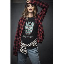 Alt Clothing Goth Grunge Glitch Skull Shirt, Stay Creepy Edgy Plus Size E Girl Aesthetic Clothing, Mall Goth Clothes